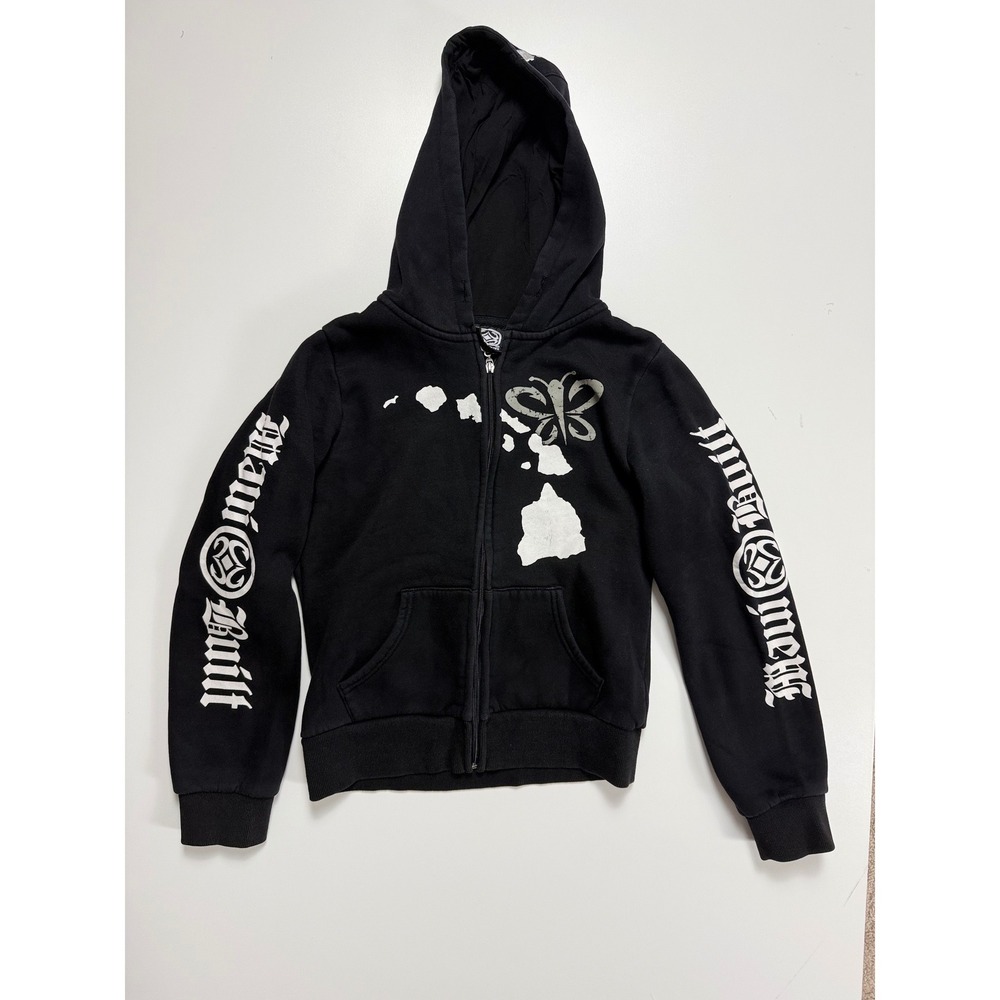 Maui Built Kids Black Butterfly Hawaii Graphic Full Zip Hoodie Sweatshirt L